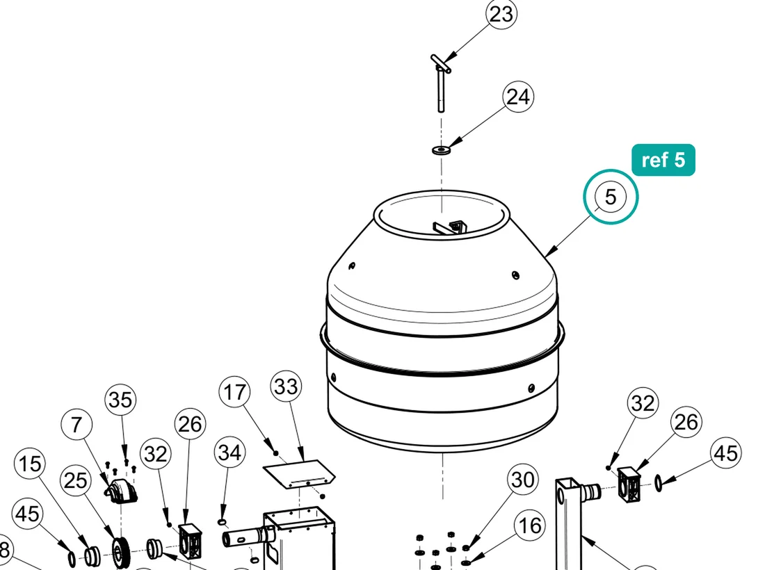 Complete tank assembly (ref 5) highlighted on an IMER parts-book drawing – part 3209311