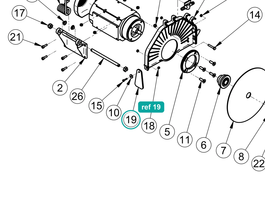 Spray shield (ref 19) highlighted on an IMER parts-book drawing – part 3210050