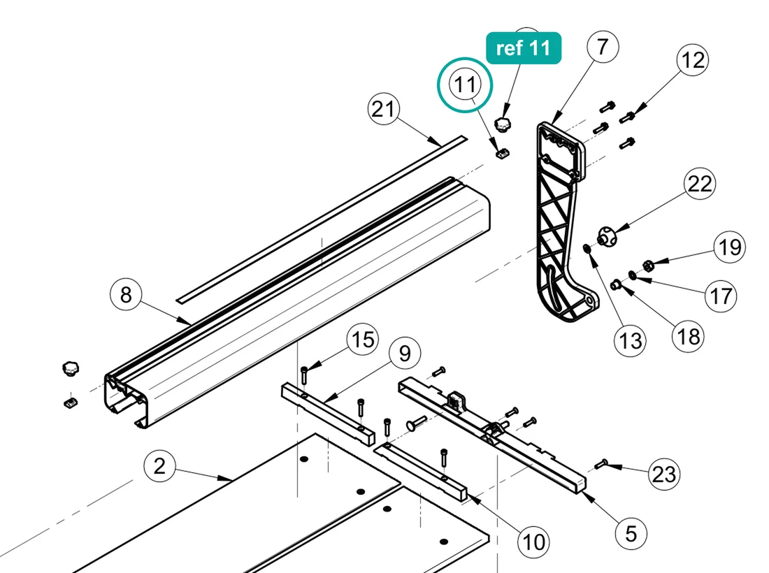 T-nut (ref 11) highlighted on an IMER parts-book drawing – part 3210071