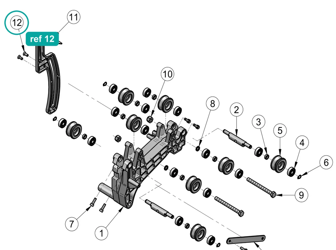 Bolt TSP PH M5×12 (ref 12) highlighted on an IMER parts-book drawing – part 3210105
