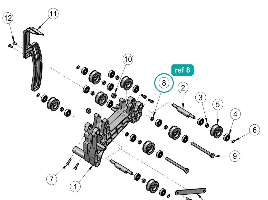 Spacer bracket (ref 8) highlighted on an IMER parts-book drawing – part 3210622