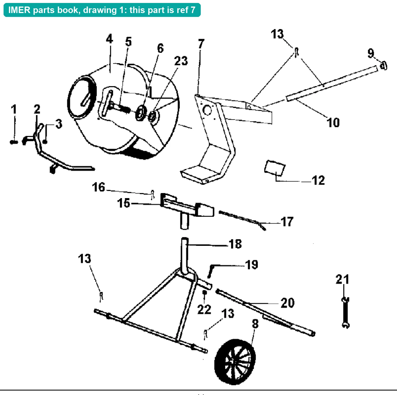 Gear Box Frame for IMER Minuteman (IMER parts book drawing 1, ref 7)