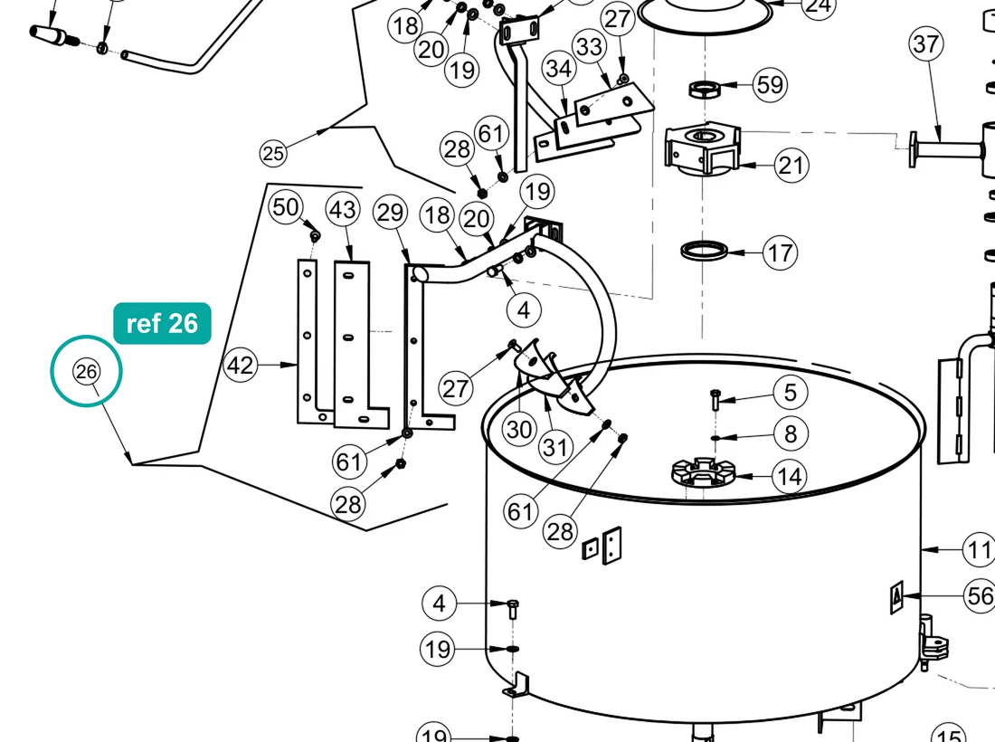 Outer paddle assembly, ref 26, on the IMER Mix 360 drawing
