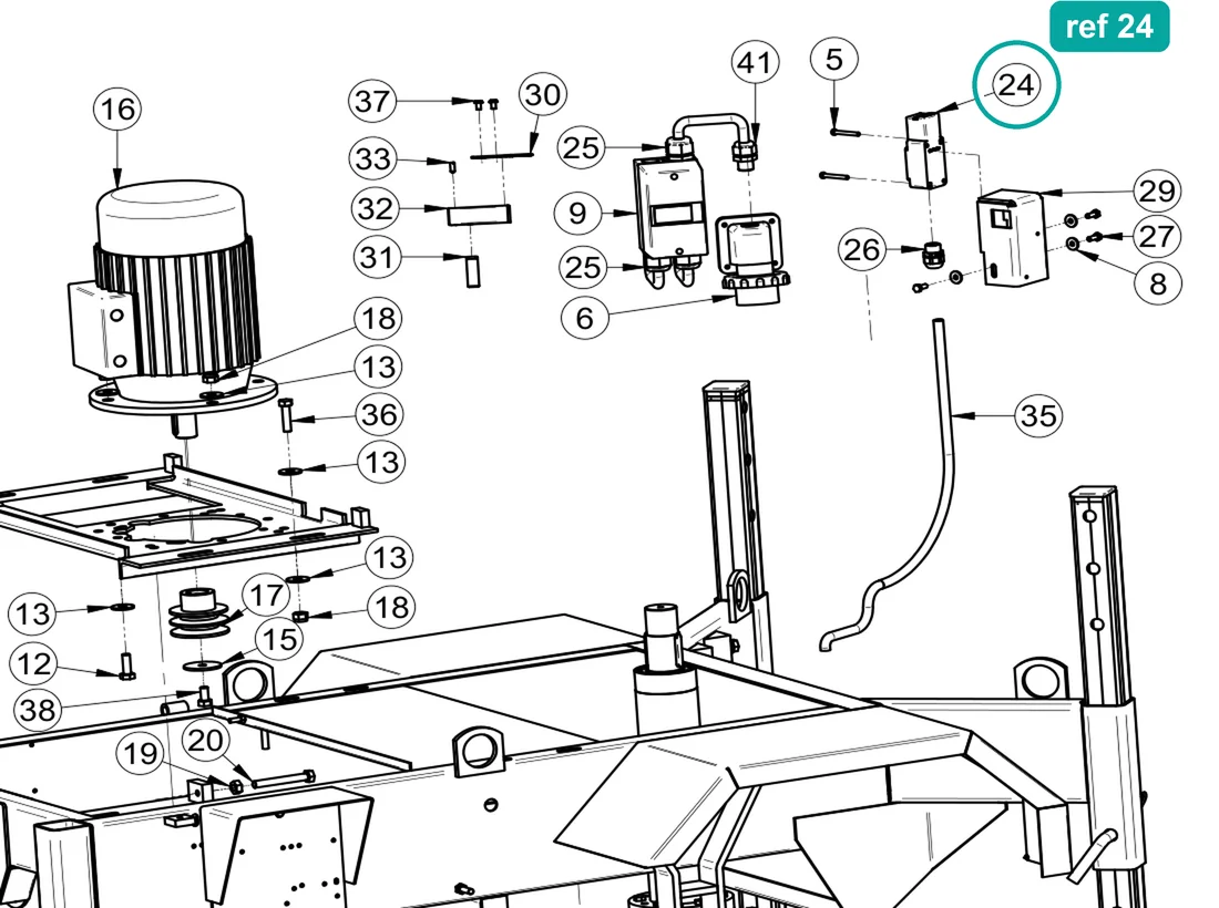 Limit switch (ref 24) highlighted on the IMER Mix 360 parts diagram, Motor Assembly 400V 50Hz – part 3211073