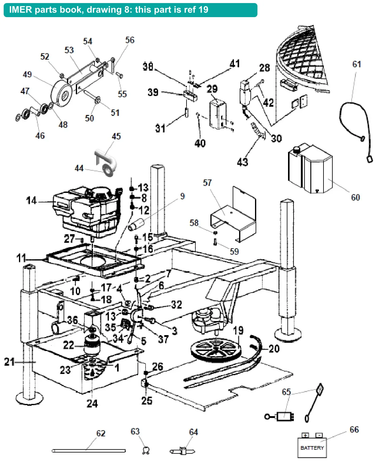 Pulley for IMER Mix 750 (IMER parts book drawing 8, ref 19)