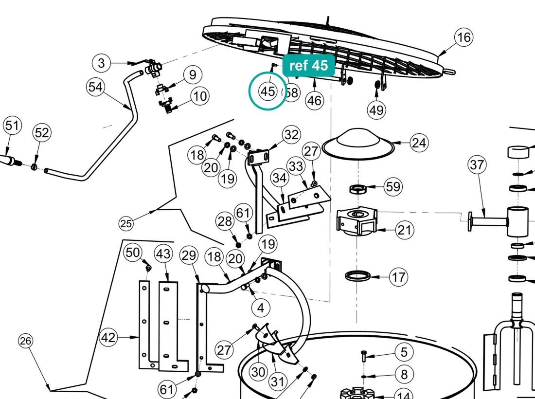 Bolt UNI 5739 M6×16 (ref 45) highlighted on the IMER Mix 360 parts diagram, Tank Assembly – part 3211383
