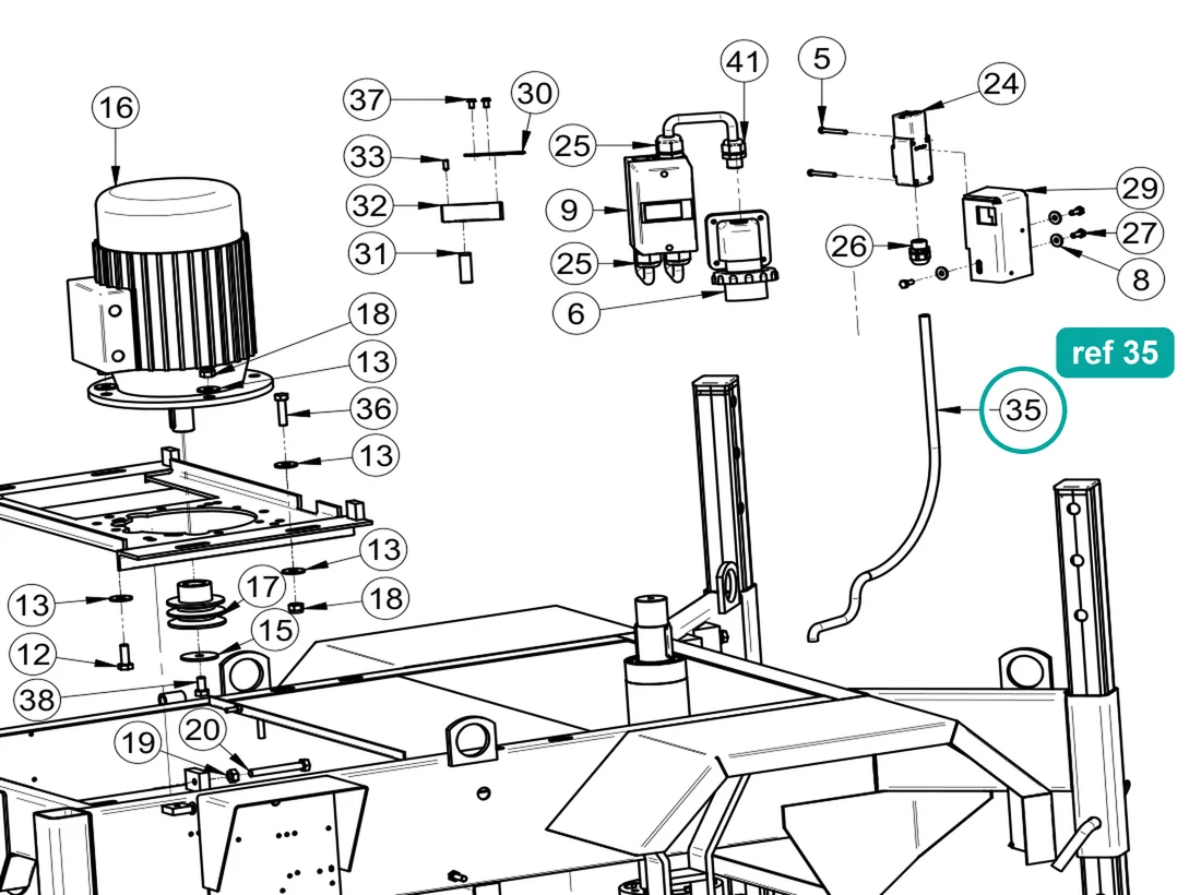 Sheath (ref 35) highlighted on the IMER Mix 360 parts diagram, Motor Assembly 400V 50Hz – part 3211391
