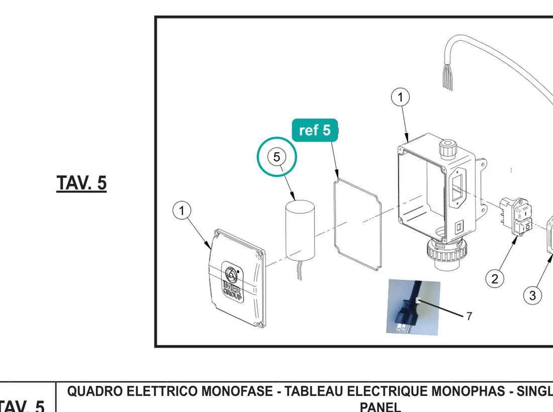 Capacitor 250V 120uF, ref 5, on the IMER Syntesi 190 EL drawing