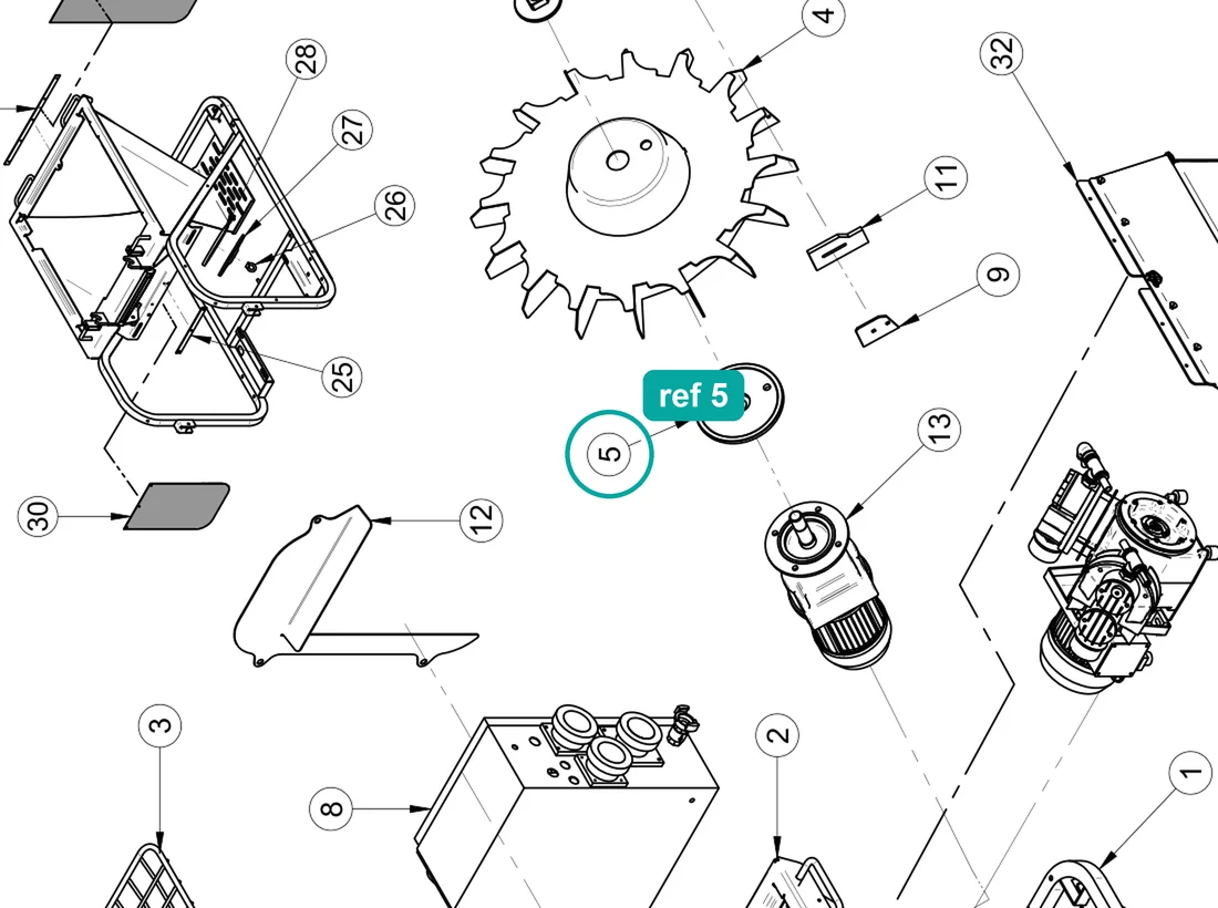 Wheel support (ref 5) highlighted on the IMER Koine 4 parts diagram, Machine Structure – part 3223377