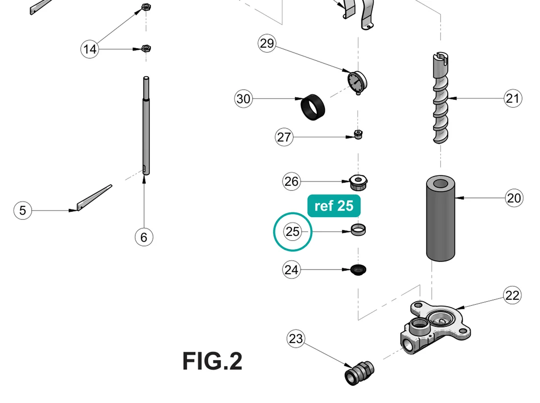 Spacer M8 f z (ref 25) highlighted on the IMER Koine 4 parts diagram, Mixing Chamber – part 3223391