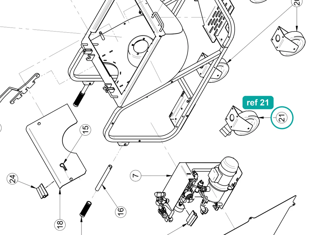 Brake wheel D.200 (ref 21) highlighted on the IMER Koine 4 parts diagram, Machine Structure – part 3223421
