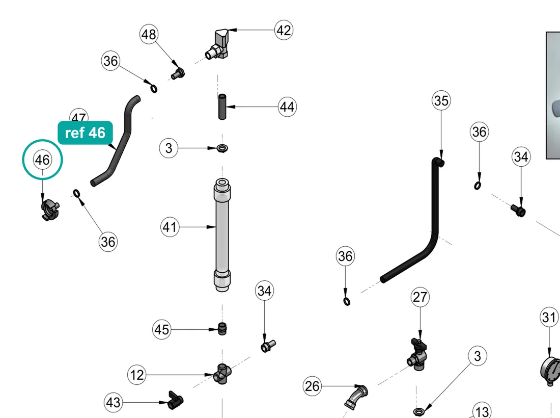 Quick connector D.13 (ref 46) highlighted on an IMER parts-book drawing – part 3223615