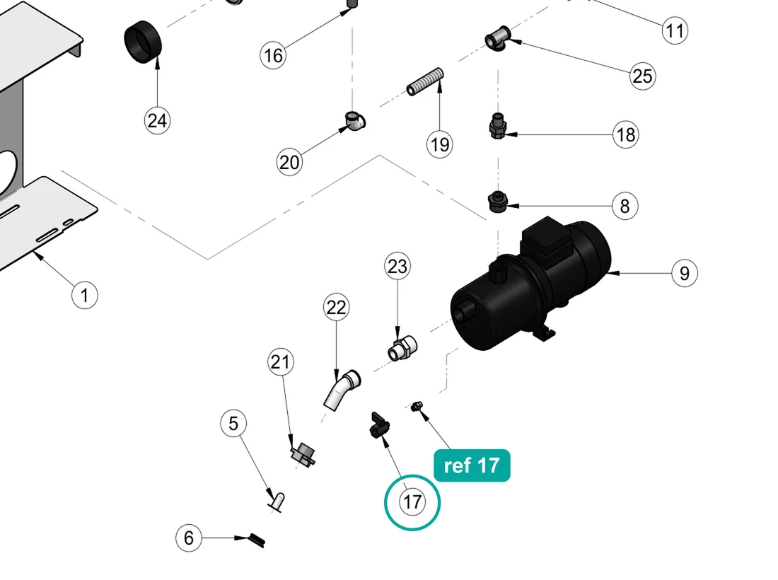 Mini ball valve f.f. 1/8", ref 17, on the IMER Koine 4 drawing