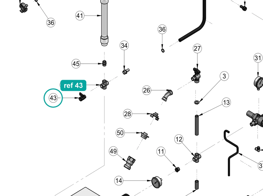 Mini ball valve m.f. 1/2", ref 43, on the IMER Koine 4 drawing
