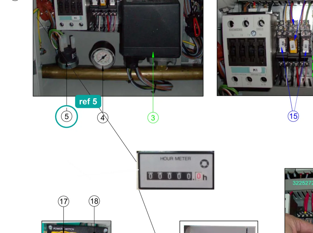 Pressure switch GP600 1/4 gc 1-5 bar (ref 5) highlighted on an IMER parts-book drawing – part 3223630