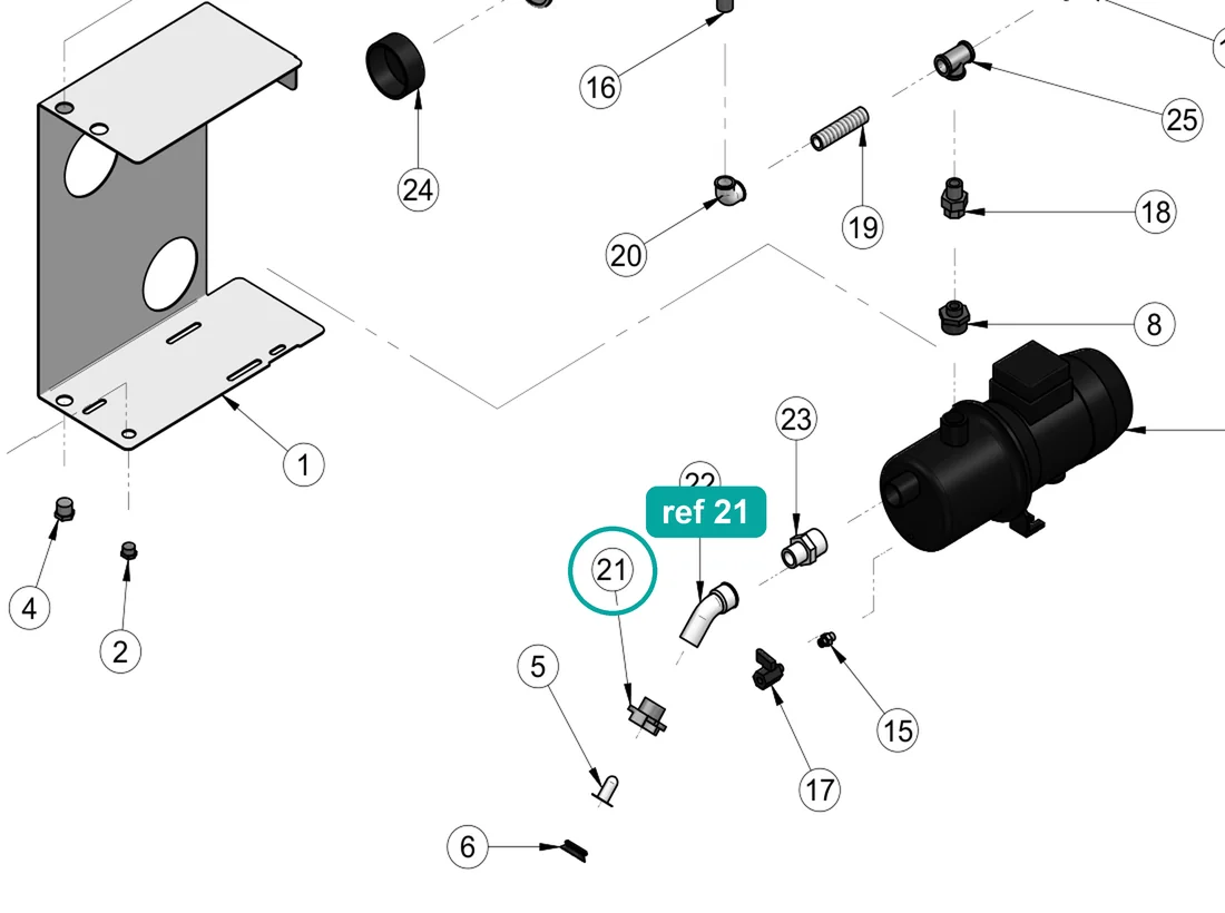 Geka quick connector 3/4" female, ref 21, on the IMER Koine 4 drawing