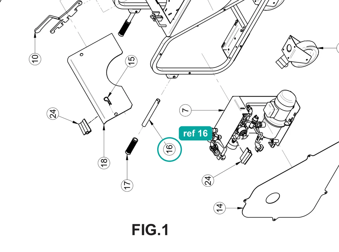Handle (ref 16) highlighted on the IMER Koine 4 parts diagram, Machine Structure – part 3223716