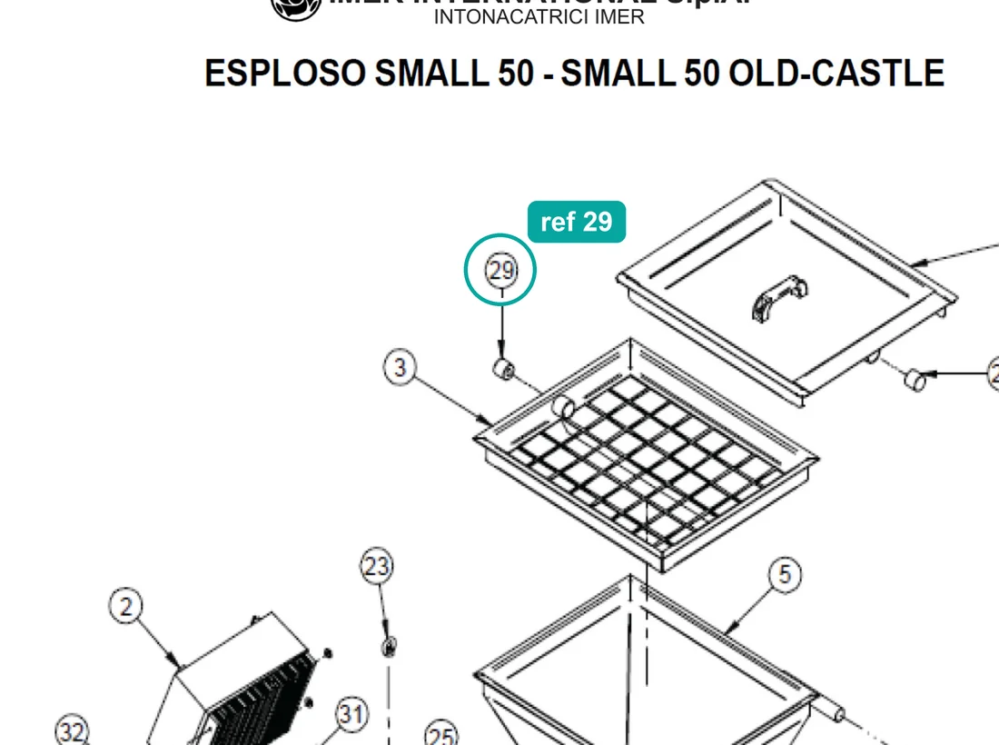 Hand wheel M8×20 (ref 29) highlighted on the IMER Small 50 parts diagram, Machine Structure – part 3224115