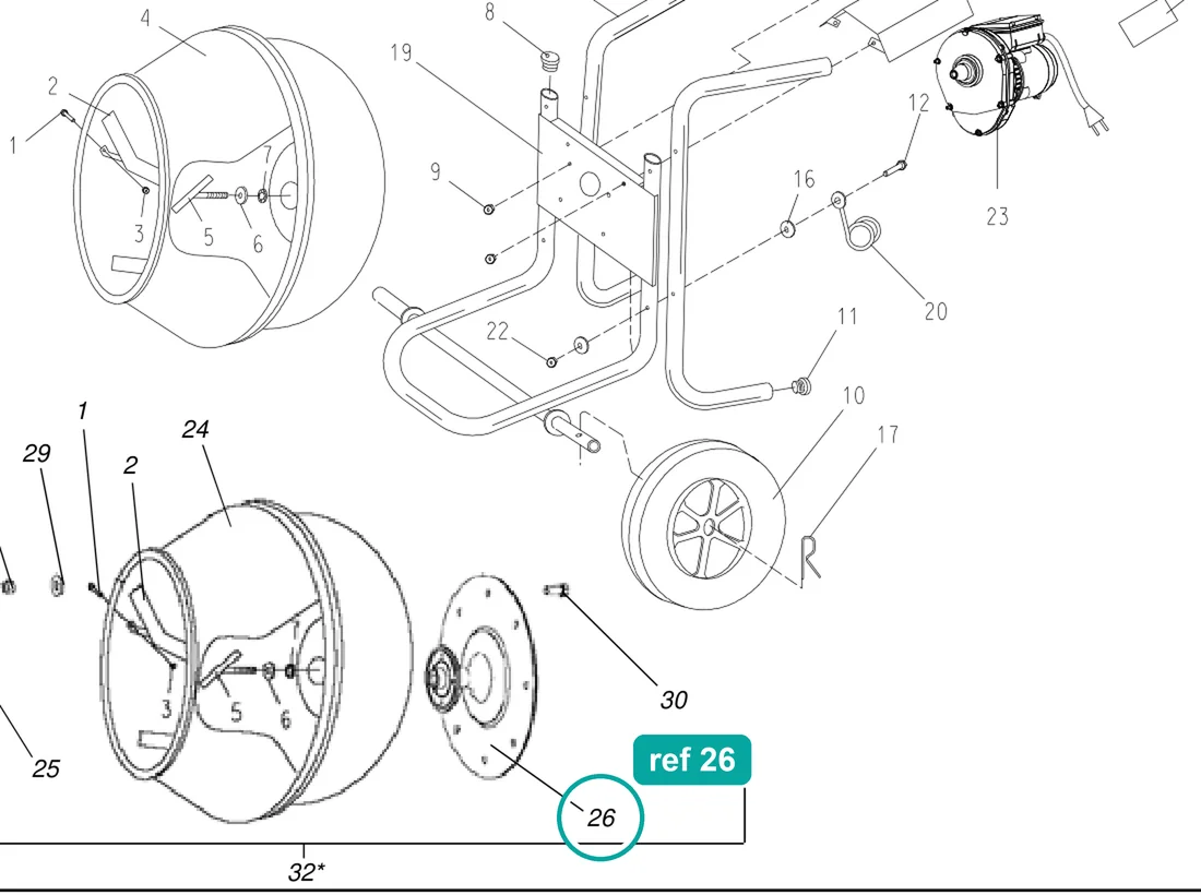 Flange, ref 26, on the IMER Wheelman drawing