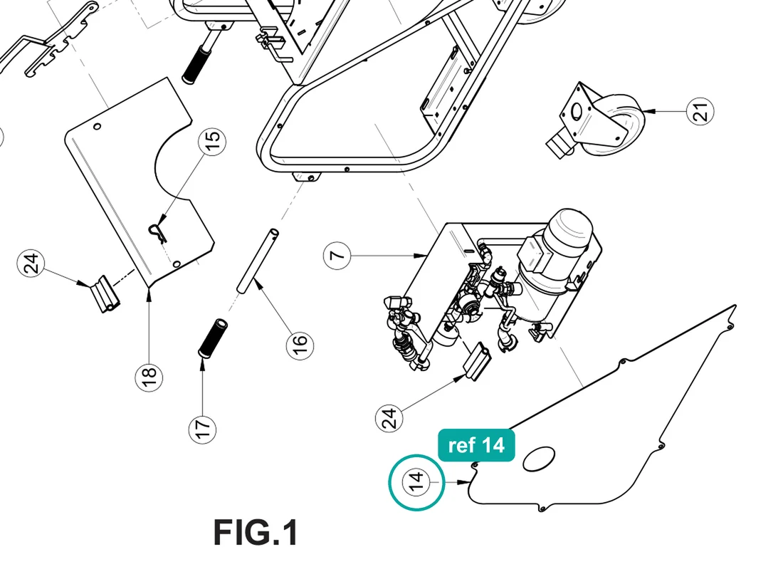 RH guard (ref 14) highlighted on the IMER Koine 4 parts diagram, Machine Structure – part 3224139