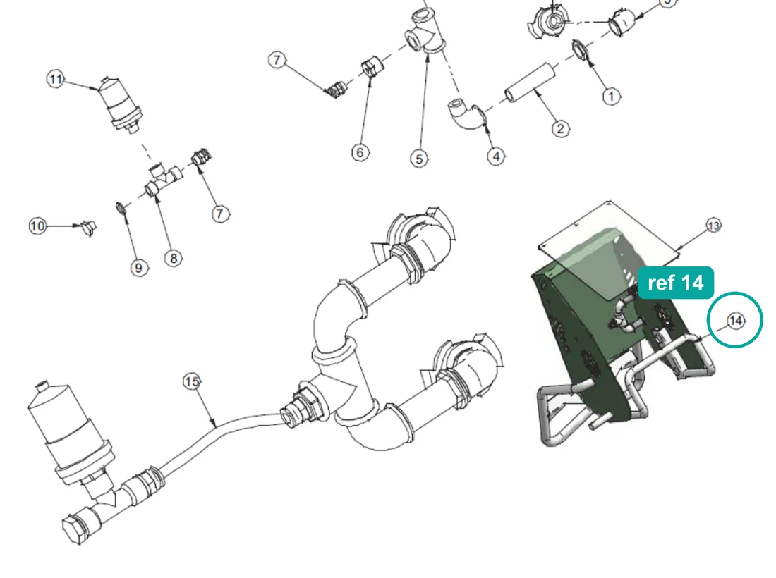 Frame (ref 14) highlighted on the IMER Small 50 parts diagram, Air System – part 3224226