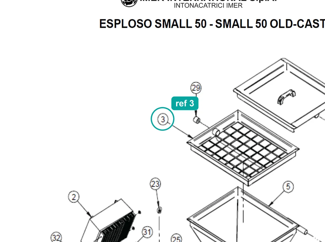Mesh (ref 3) highlighted on the IMER Small 50 parts diagram, Machine Structure – part 3224228