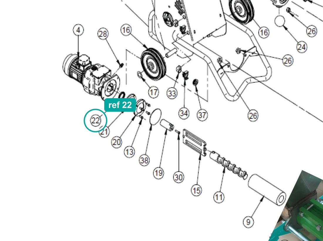 Paddle motor flange (ref 22) highlighted on the IMER Small 50 parts diagram, Machine Structure – part 3224229
