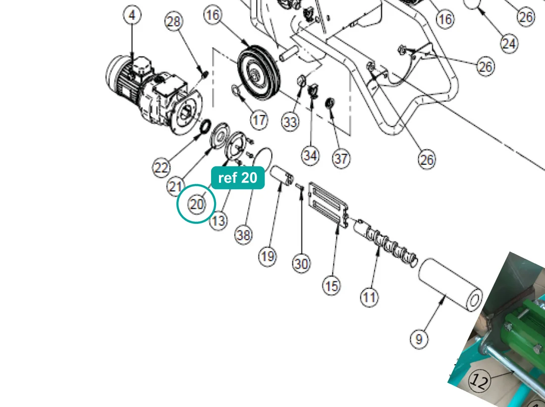 Seal flange (ref 20) highlighted on the IMER Small 50 parts diagram, Machine Structure – part 3224231