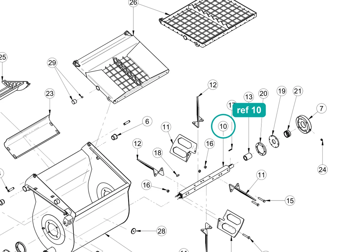 Mixing shaft (ref 10) highlighted on the IMER Prestige 300 parts diagram, Mixing Machine – part 3224282