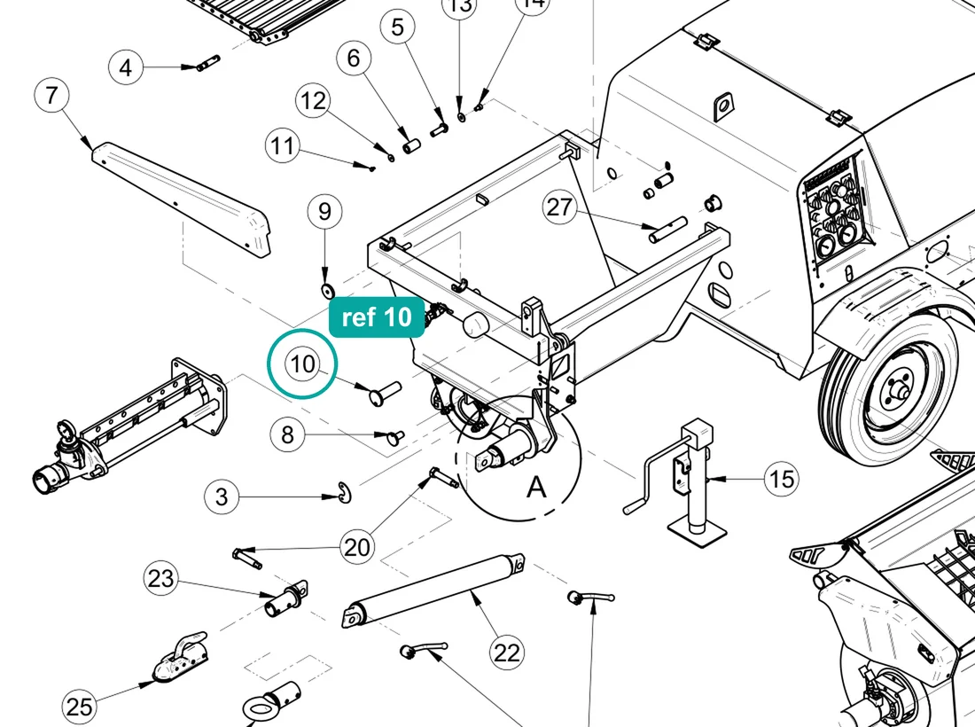 Front pivot (ref 10) highlighted on the IMER Prestige 300 parts diagram, Machine Structure - Front – part 3224309