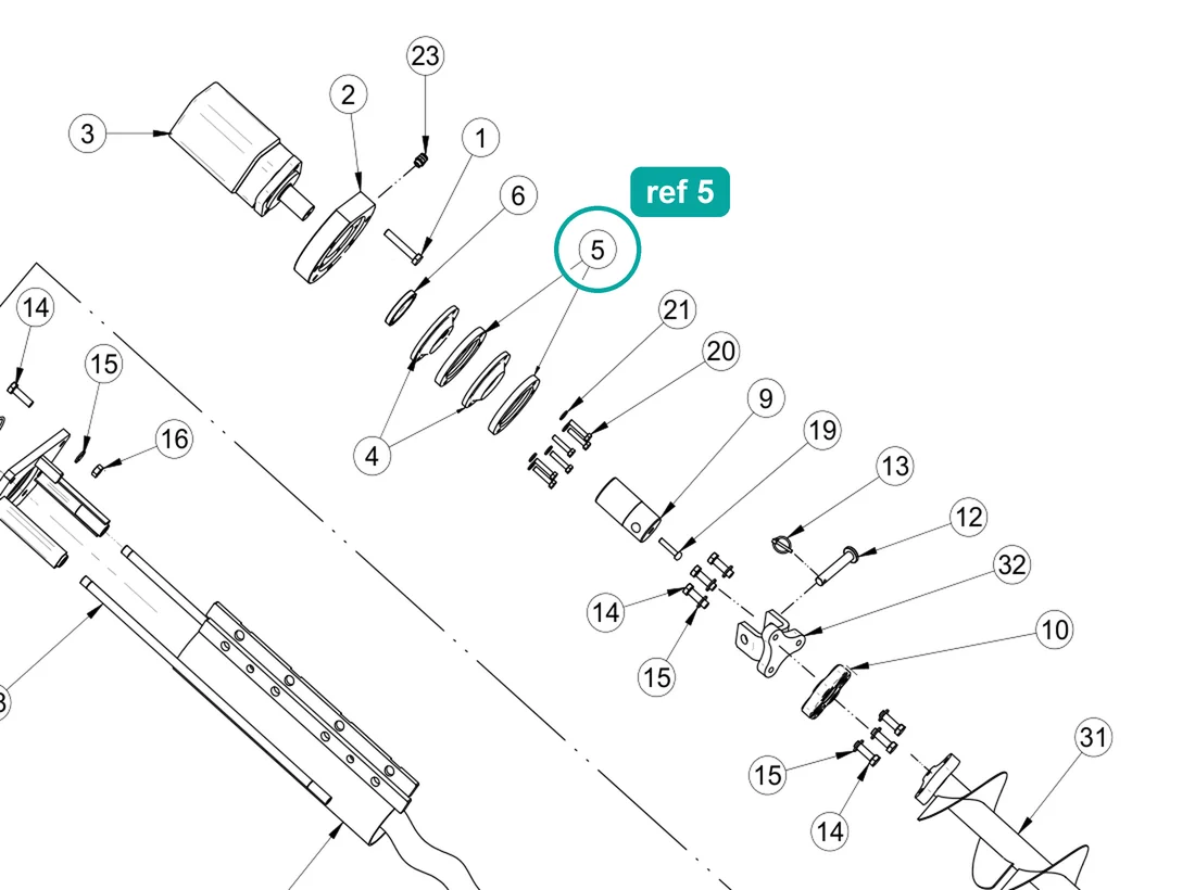 Seals flange (ref 5) highlighted on an IMER parts-book drawing – part 3224311