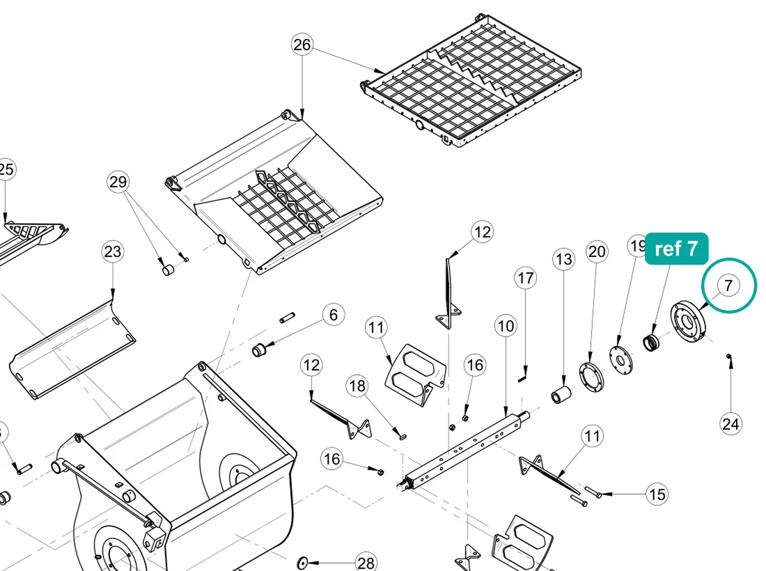 Flange opposite engine side (ref 7) highlighted on the IMER Prestige 300 parts diagram, Mixing Machine – part 3224313