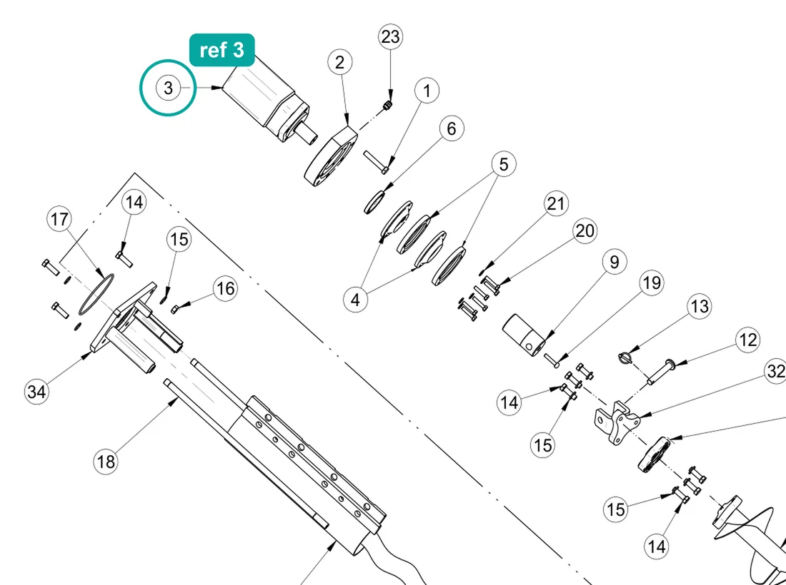 Hydraulic motor HR200 C32 (ref 3) highlighted on the IMER Prestige 300 parts diagram, Pump Unit – part 3224336