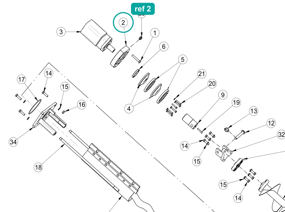 Hopper motor flange (ref 2) highlighted on the IMER Prestige 300 parts diagram, Pump Unit – part 3224339