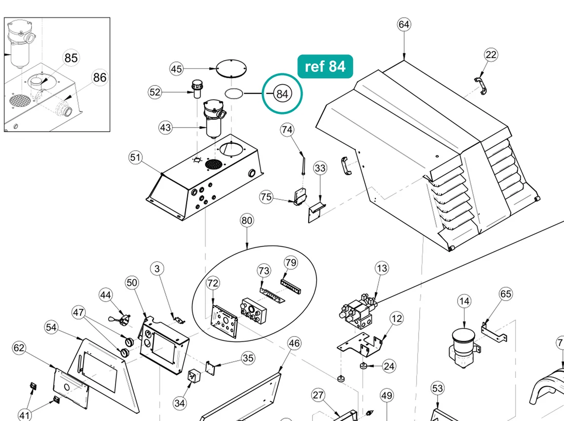 O-Ring 4525 (ref 84) highlighted on the IMER Booster 15 parts diagram, Machine Frame and Bodywork – part 3224356