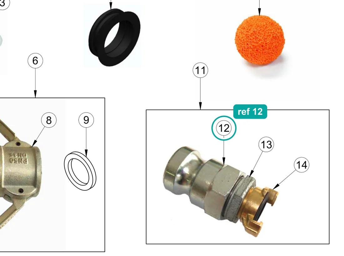 Spray gun cam-lock coupling DN35, ref 12, on the IMER Koine 4 drawing