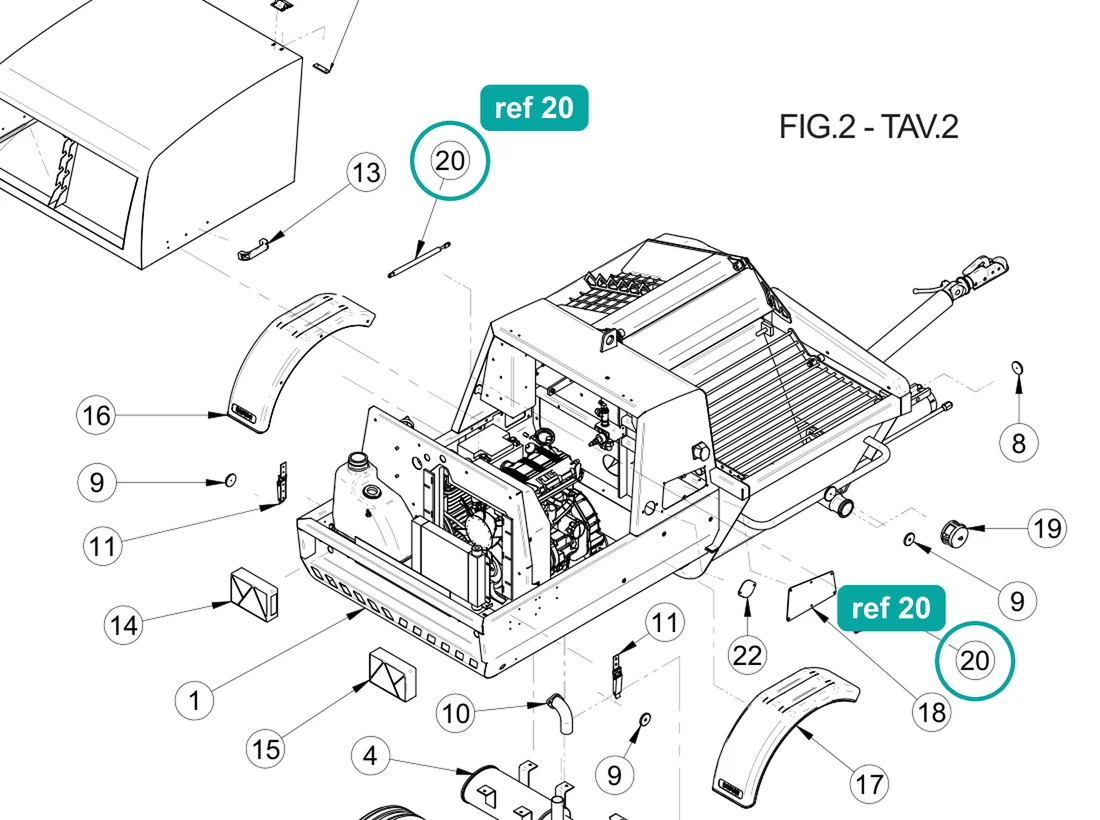 Gas spring (ref 20) highlighted on the IMER Prestige 300 parts diagram, Machine Structure - Rear – part 3224475