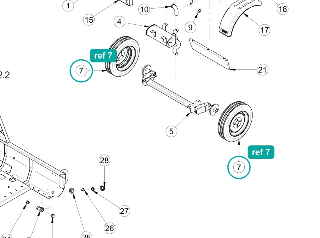 Wheel 155/70-13 (ref 7) highlighted on the IMER Prestige 300 parts diagram, Machine Structure - Rear – part 3224777