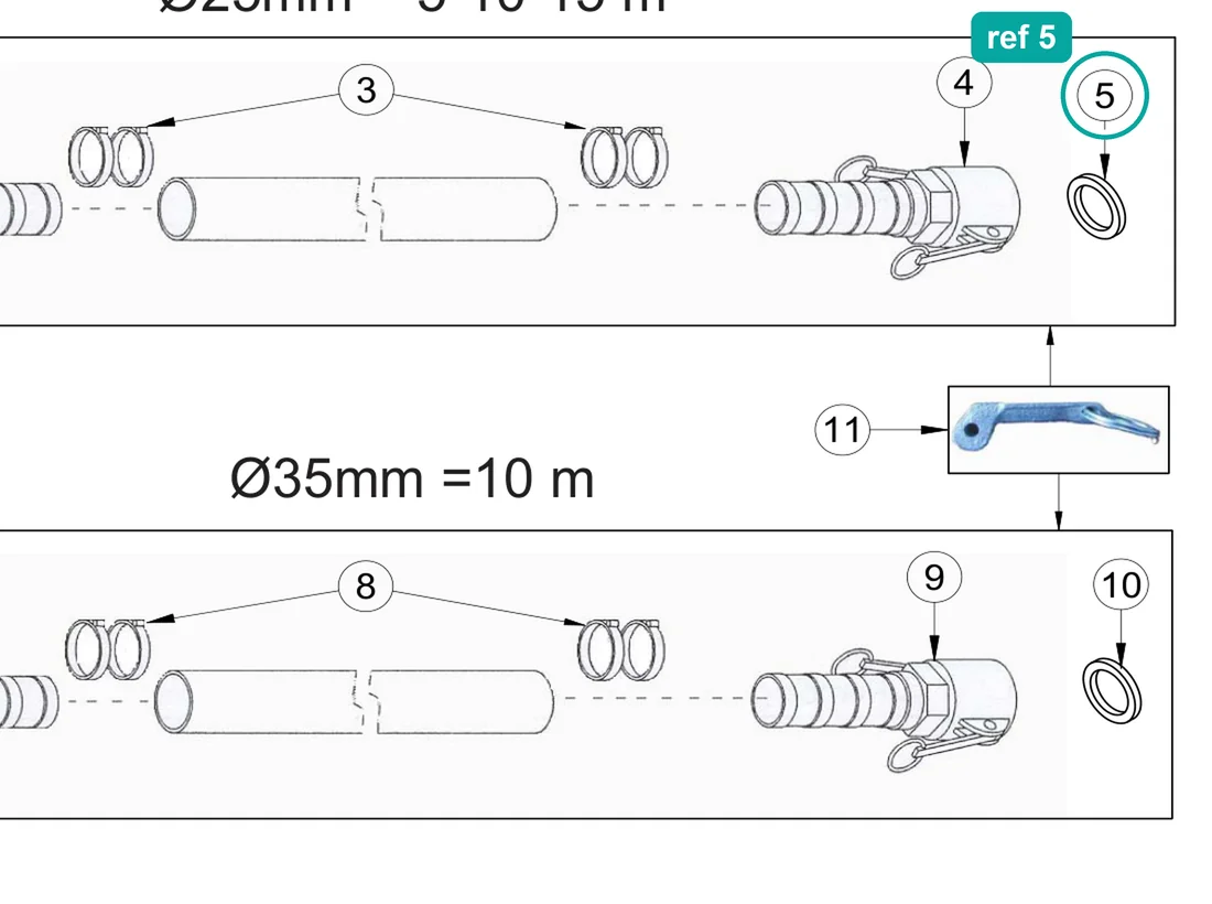 Cam coupling seal DN25 (ref 5) highlighted on an IMER parts-book drawing – part 3224830