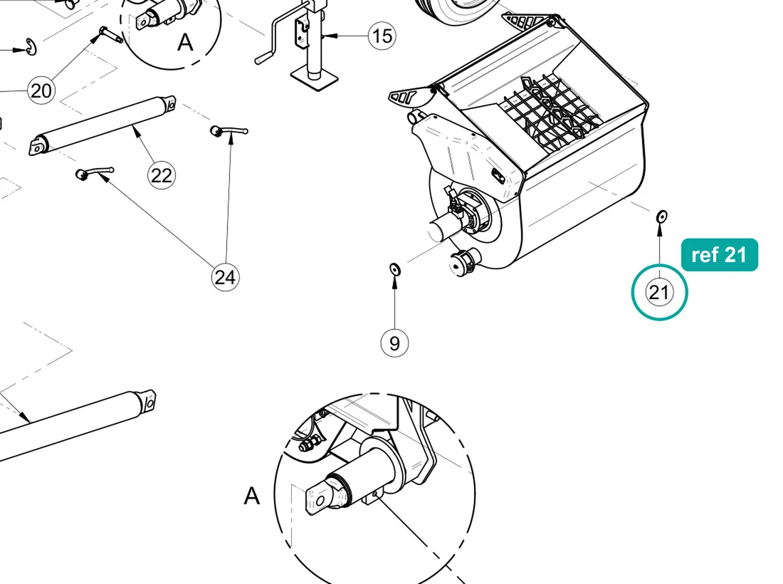 Reflector yellow (ref 21) highlighted on the IMER Prestige 300 parts diagram, Machine Structure - Front – part 3224855