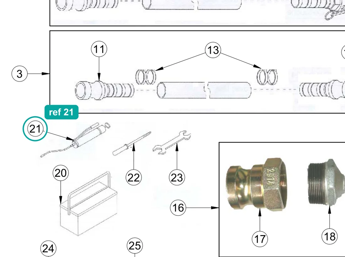Grease pump complete with pipe and head, ref 21, on the IMER Prestige 300 drawing