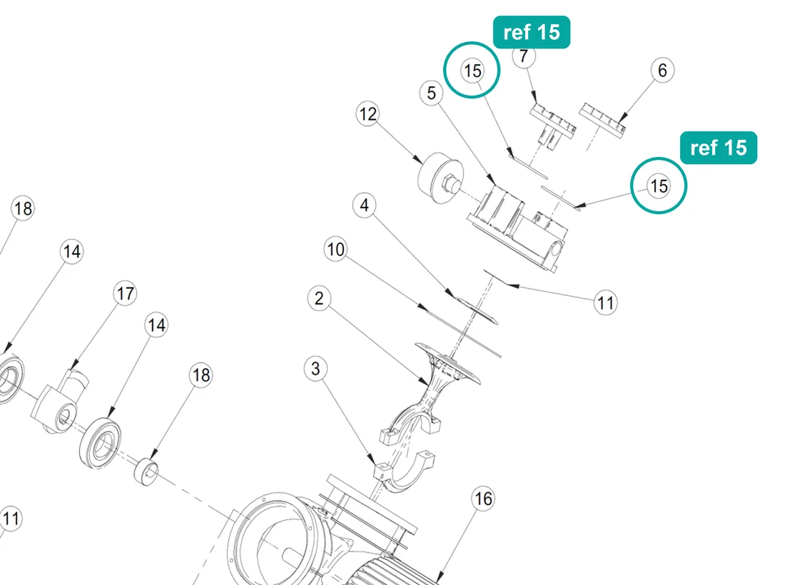 O-Ring (ref 15) highlighted on the IMER Step-Up 120 parts diagram, Compressor 220V Components – part 3224867