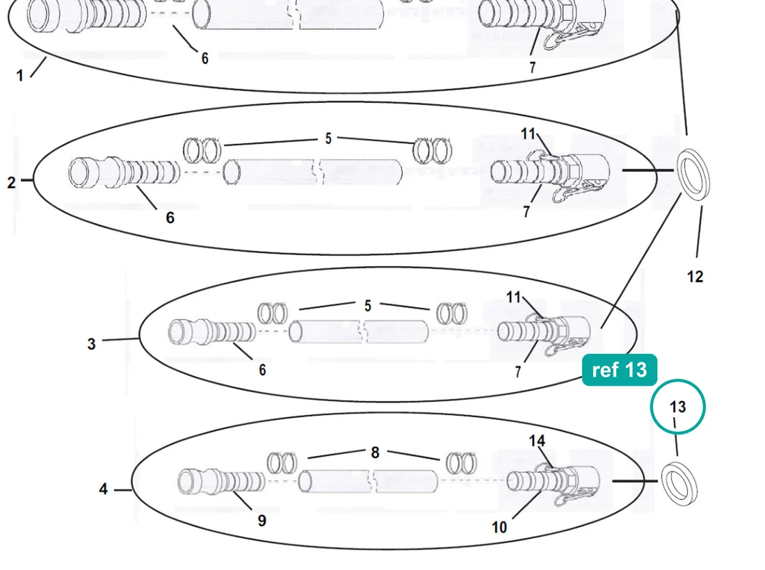 Cam coupling seal DN19 (ref 13) highlighted on the IMER Small 50 parts diagram, Material Hoses – part 3224869