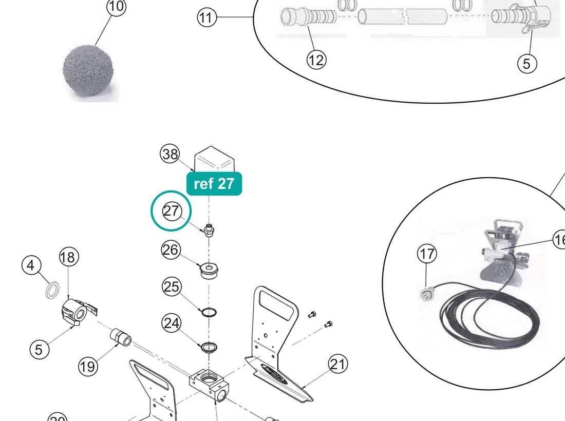 Reduced nipple 1/2"-3/8" (ref 27) highlighted on the IMER Prestige 300 parts diagram, Injection Kit (1107082) – part 3224928