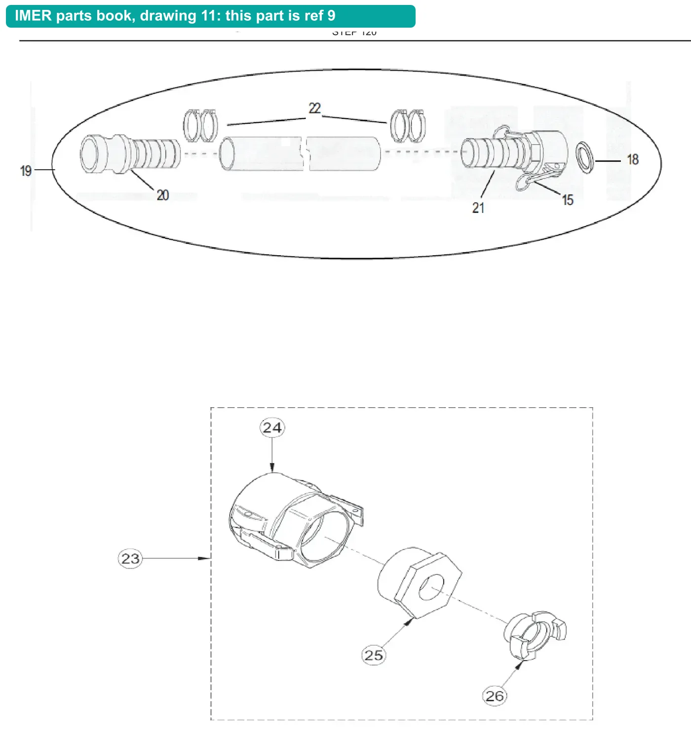 Air Hose 10 M 13x19 for IMER Step-Up 120 (IMER parts book drawing 11, ref 9)