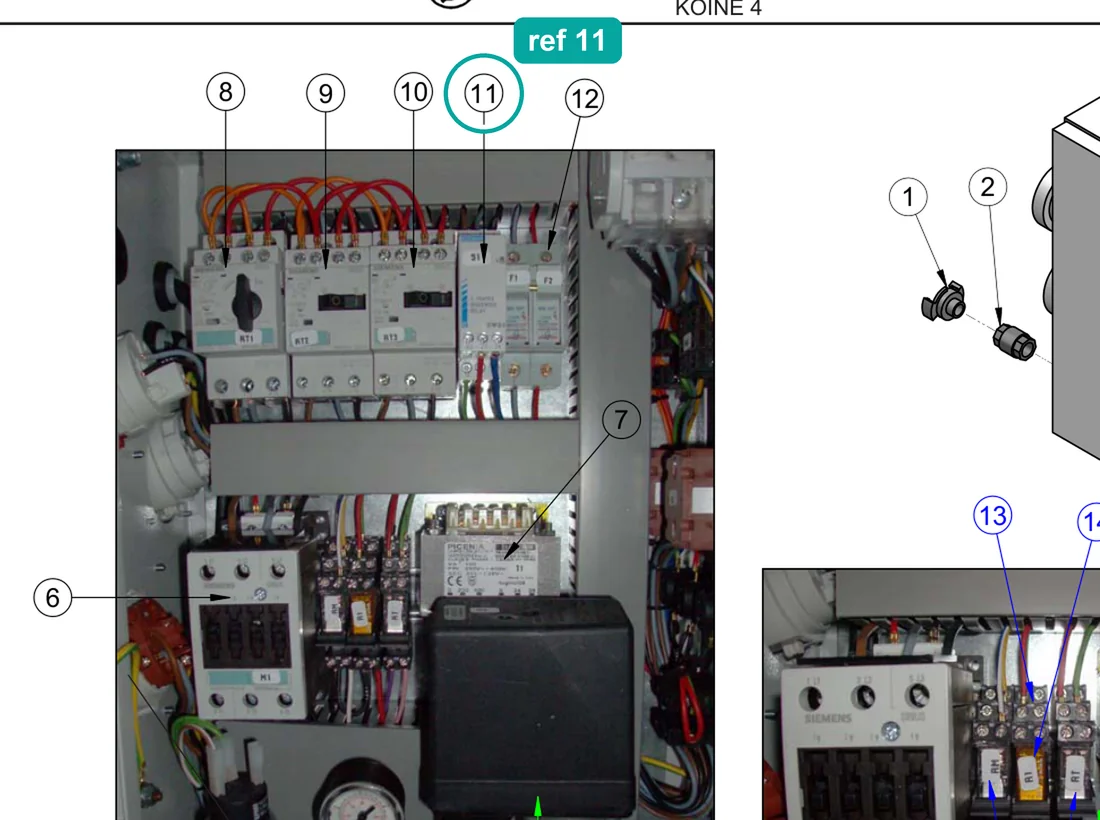 Relay 24 VDC (ref 11) highlighted on the IMER Koine 4 parts diagram, Electrical Panel – part 3225226
