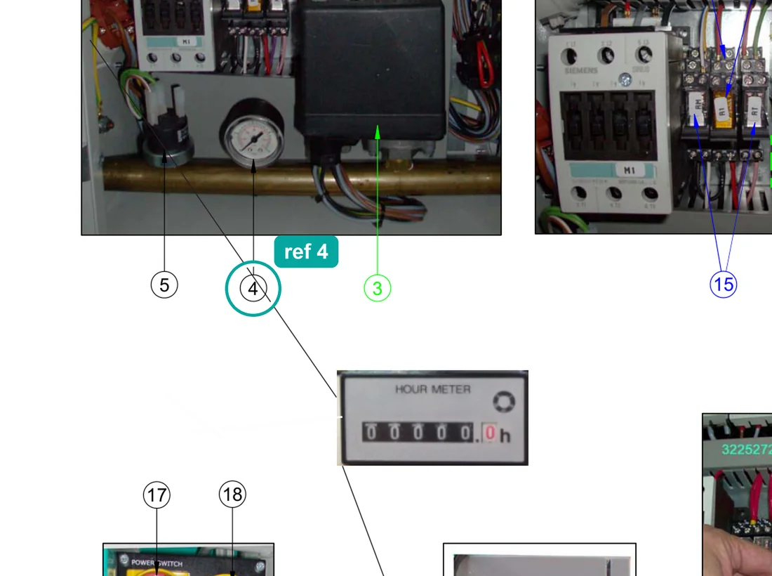 Pressure gauge (ref 4) highlighted on the IMER Koine 4 parts diagram, Electrical Panel – part 3225231