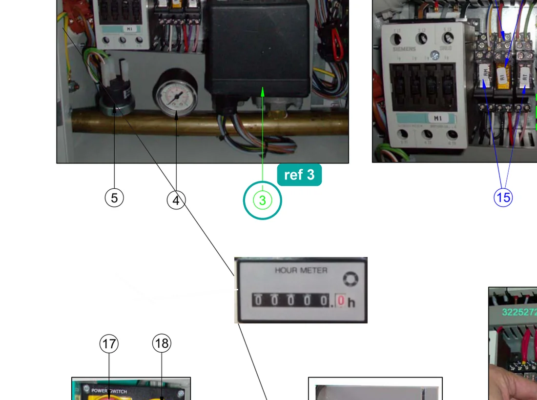 Pressure switch 20 a 1.8-3 bar (ref 3) highlighted on the IMER Koine 4 parts diagram, Electrical Panel – part 3225234
