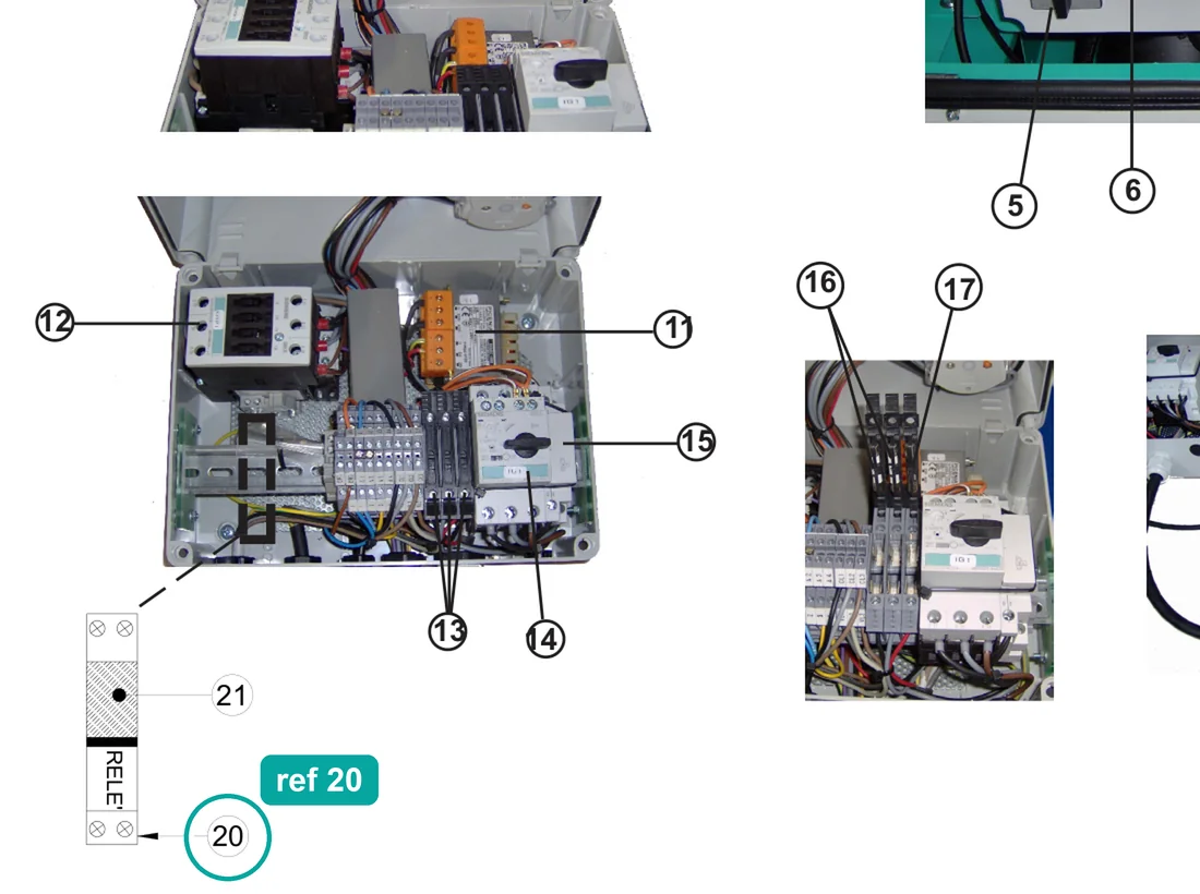 Relay holder (ref 20) highlighted on the IMER Step-Up 120 parts diagram, Electrical Panel 400V 50/60Hz / 220V 60Hz Three-Phase – part 3225274