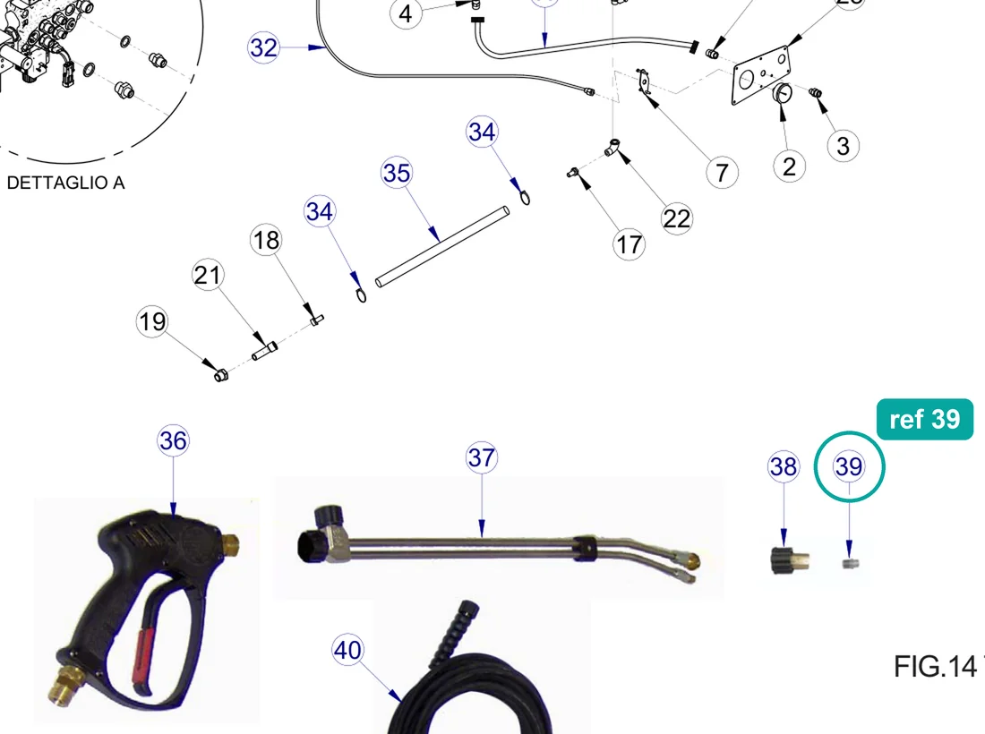 High Pressure Fan Spray Nozzle 025 15° for IMER Prestige 300 — IMER parts diagram, ref 39